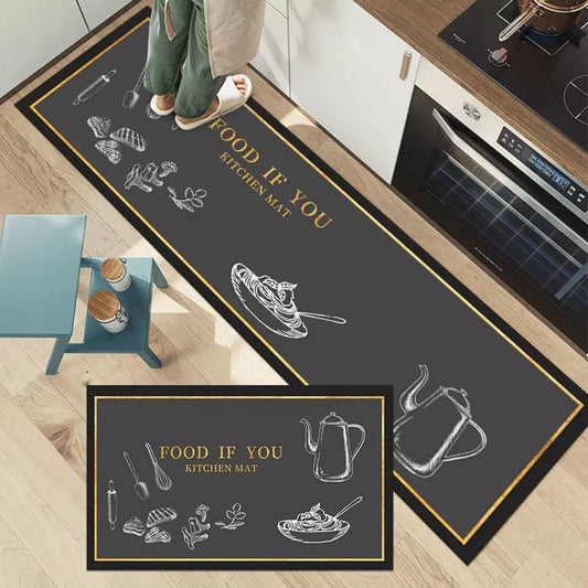 Anti slip Kitchen Floor Mat Set-Tea Time Rugs Apricot