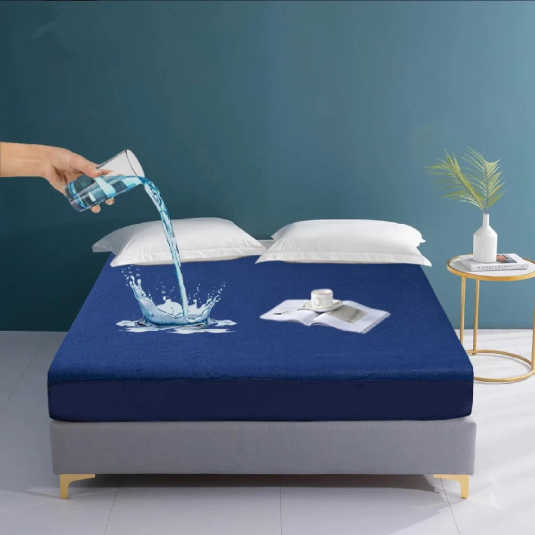 Terry Waterproof Mattress Protector- Navy Blue Terry Waterproof Mattress Protector Apricot
