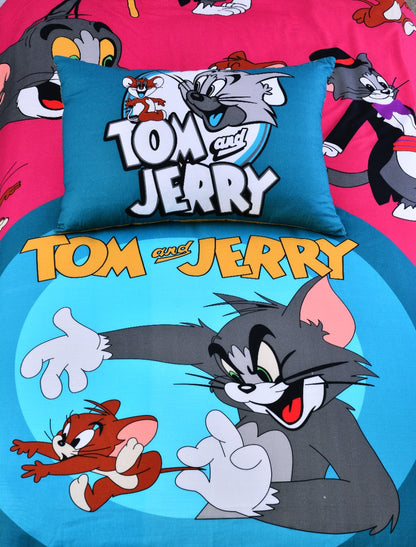 2Pcs Digital Printed Single Bed Sheet- Tom & Jerry single bed sheet Apricot