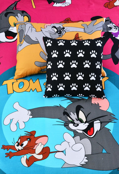 2Pcs Digital Printed Single Bed Sheet- Tom & Jerry single bed sheet Apricot