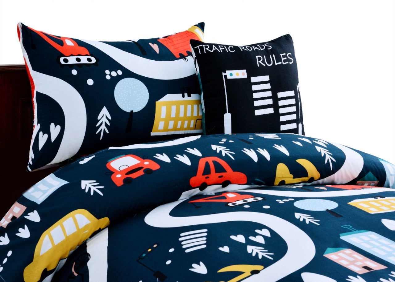 2Pcs Digital Printed Single Bed Sheet- Traffic single bed sheet Apricot
