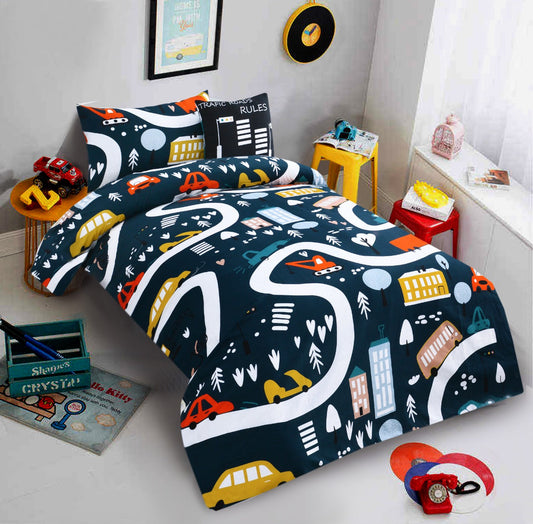 2Pcs Digital Printed Single Bed Sheet- Traffic single bed sheet Apricot