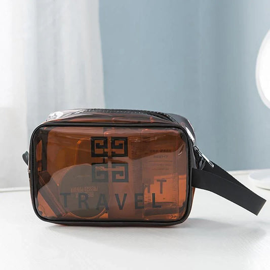 Transparent PVC Portable Travel Cosmetic Bag 5445-Cofee Cosmetic Pouches Apricot