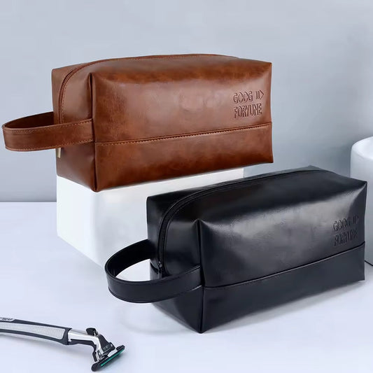 Vintage Luxury Men Toiletry Bag Travel Kit-Brown Cosmetic Pouches Apricot