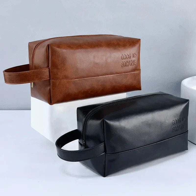 Vintage Luxury Men Toiletry Bag Travel Kit-Brown Cosmetic Pouches Apricot