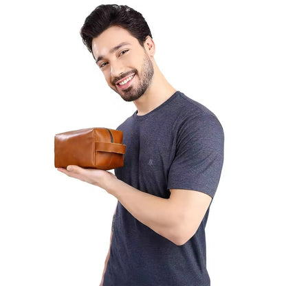 Vintage Luxury Men Toiletry Bag Travel Kit-Brown Cosmetic Pouches Apricot