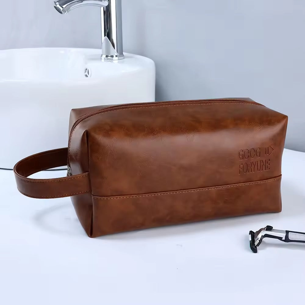 Vintage Luxury Men Toiletry Bag Travel Kit-Brown Cosmetic Pouches Apricot