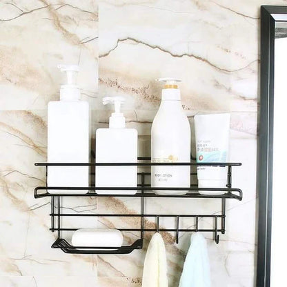 Wall Mounted Shelf With Hooks And Soap(5442) Holder Spice and sugar Jar Apricot   