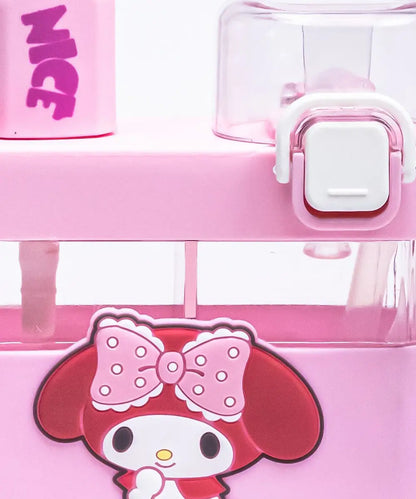 2 in 1 Cute Cartoon Dual Compartment Water Bottle with Straw (SA2510-148) Apricot