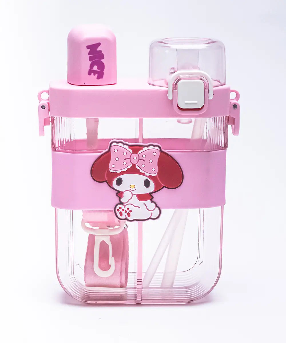 2 in 1 Cute Cartoon Dual Compartment Water Bottle with Straw (SA2510-148) Apricot