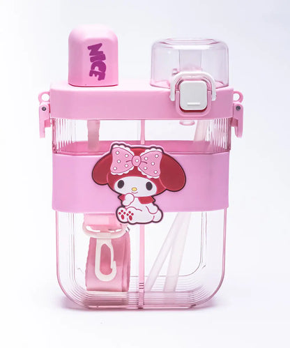 2 in 1 Cute Cartoon Dual Compartment Water Bottle with Straw (SA2510-148) Apricot