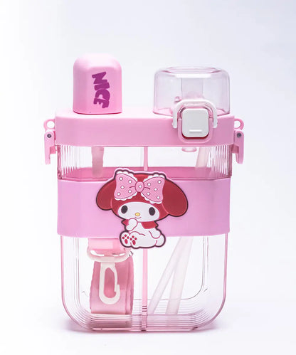 2 in 1 Cute Cartoon Dual Compartment Water Bottle with Straw (SA2510-148) Apricot