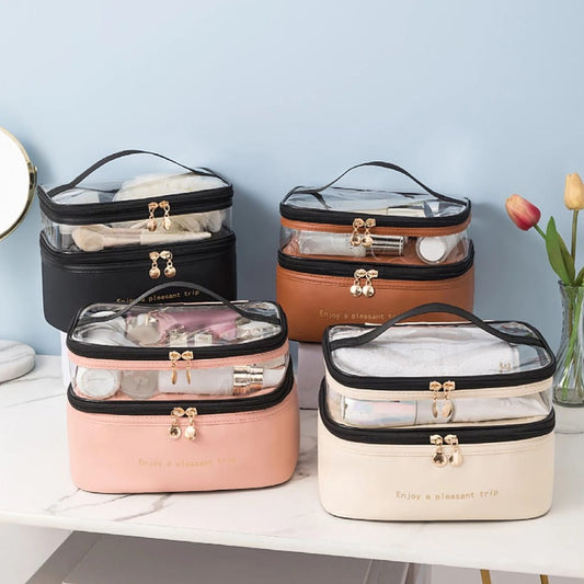 Waterproof Pvc Cosmetic Travel Portable Bag-Brown Cosmetic Organizer Apricot