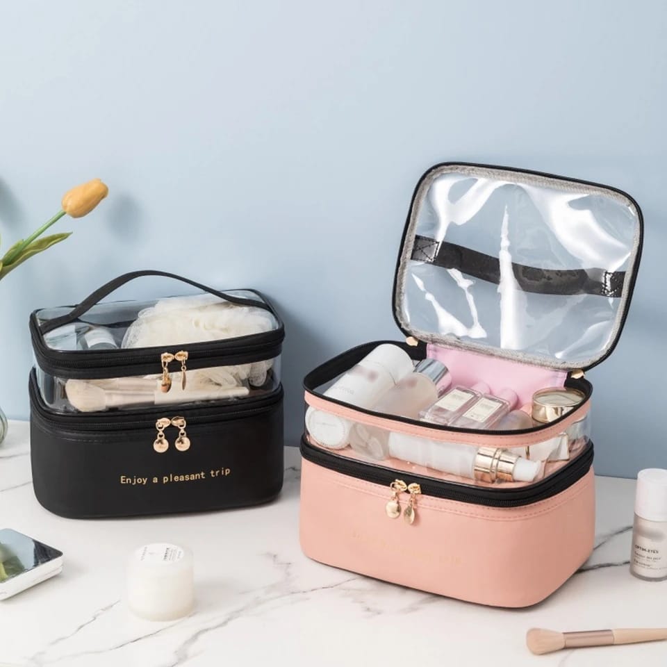 Waterproof Pvc Cosmetic Travel Portable Bag-Black Cosmetic Organizer Apricot   
