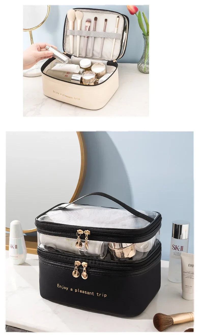 Waterproof Pvc Cosmetic Travel Portable Bag-Black Cosmetic Organizer Apricot   