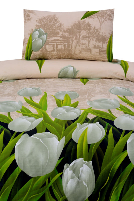 2Pcs Single Bed Sheet-Tulip Green