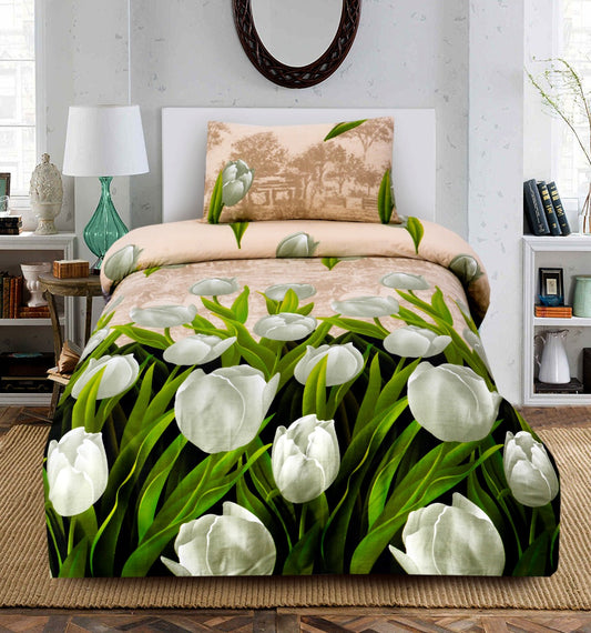 2Pcs Single Bed Sheet-Tulip Green