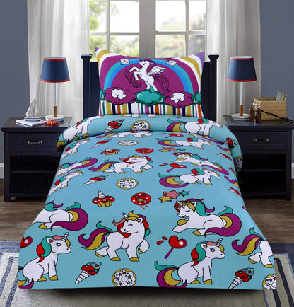2Pcs Digital Printed Single Bed Sheet- Unicorn single bed sheet Apricot