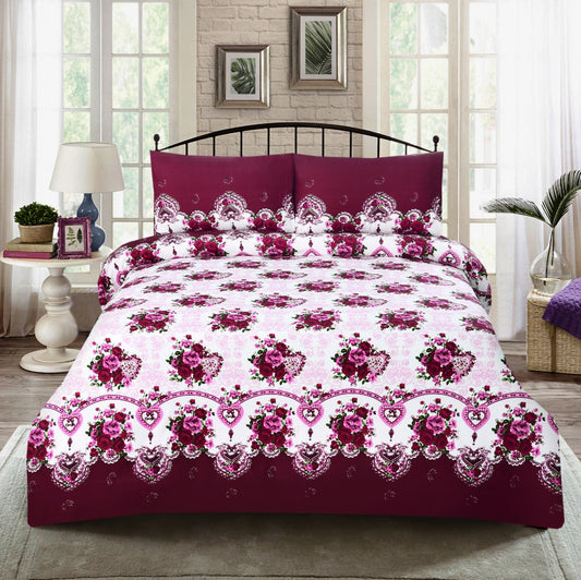 3 PCs Bed Spread Set-Plum Flower Bed Spread Apricot