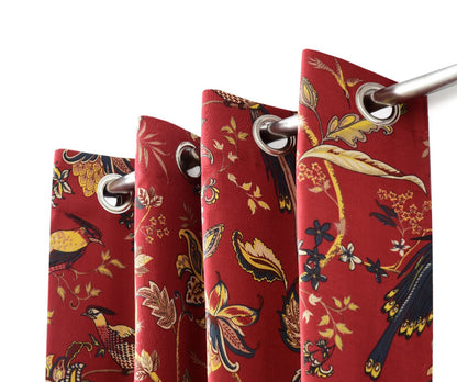 2 PCs Duck Curtains Panel- Maroon Birds Curtains Apricot