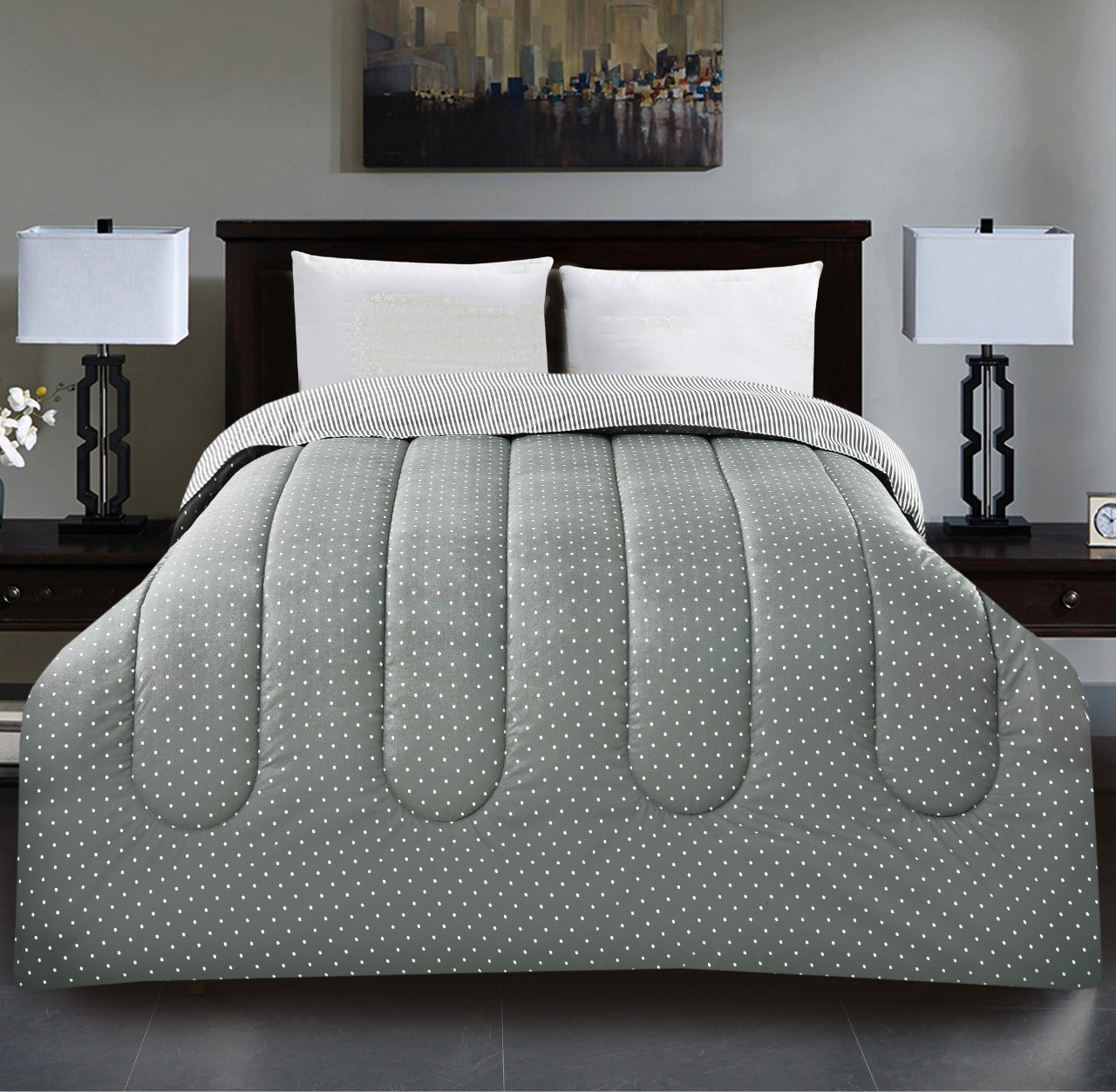 1 PC Single Comforter-Grey Polka Comforters Apricot