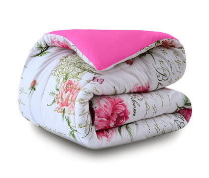 1 PC Double Winter Comforter-Pink Flowers Comforters Apricot