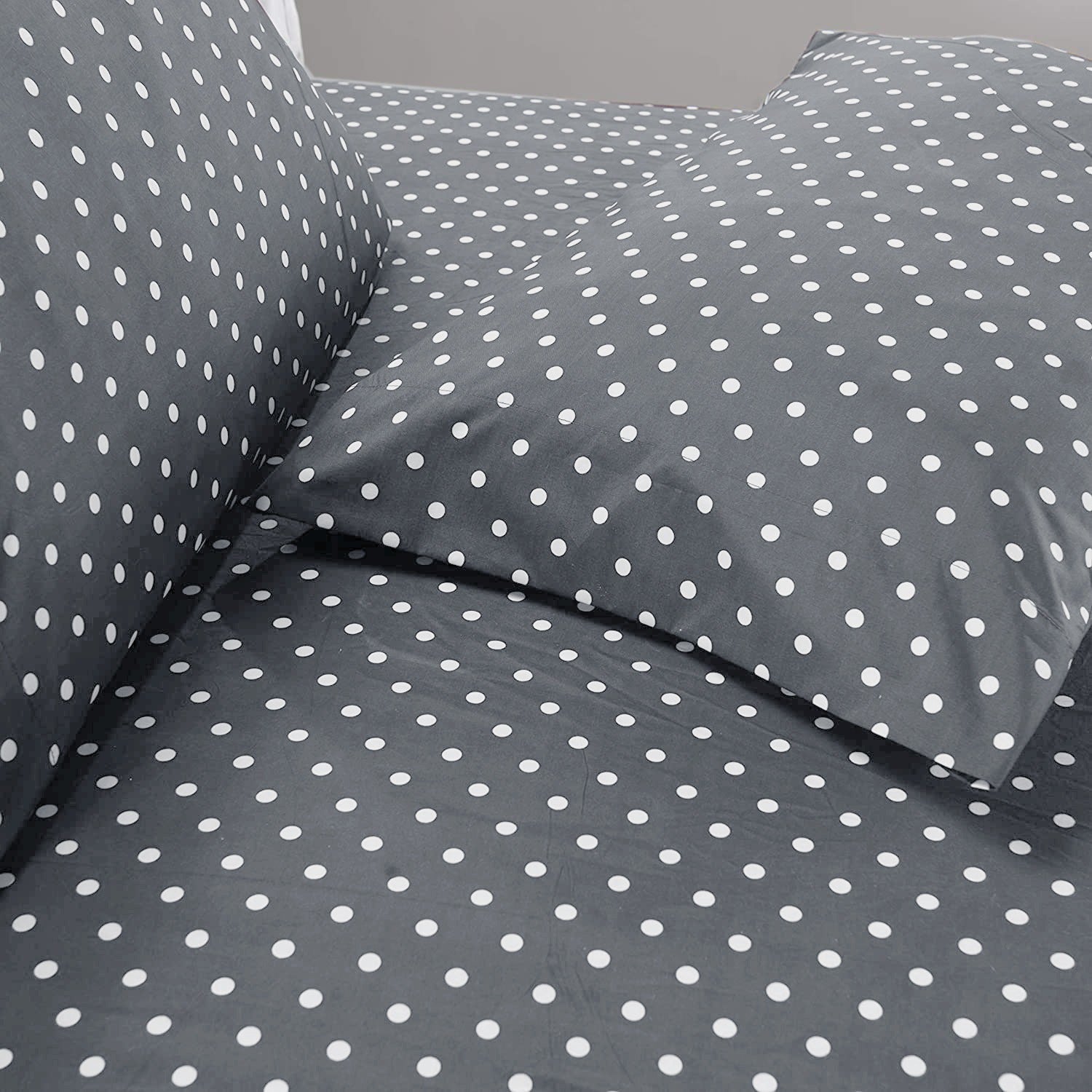 3 PCs Double Bed Sheet-Grey Polka Bed Sheets Apricot