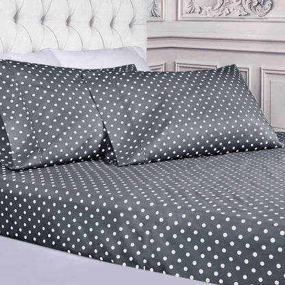 3 PCs Double Bed Sheet-Grey Polka Bed Sheets Apricot