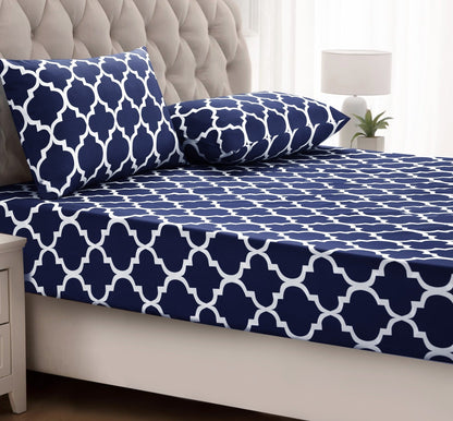 2Pcs Single Bed Sheet-Blue Geometric single bed sheet Apricot