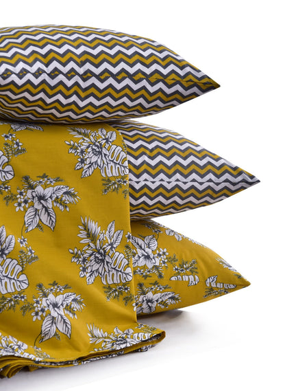 8PCs Mustard Garden Duvet Cover Bed Sheets Apricot