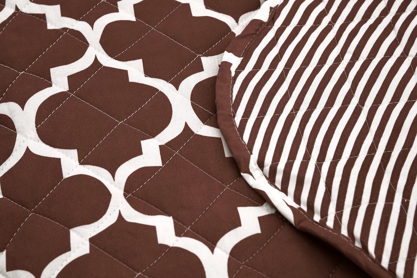 6 PCs Printed Bed Spread Set-Brown Geometric Bed Spread Apricot