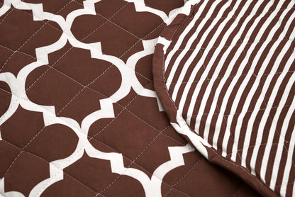 6 PCs Printed Bed Spread Set-Brown Geometric Bed Spread Apricot