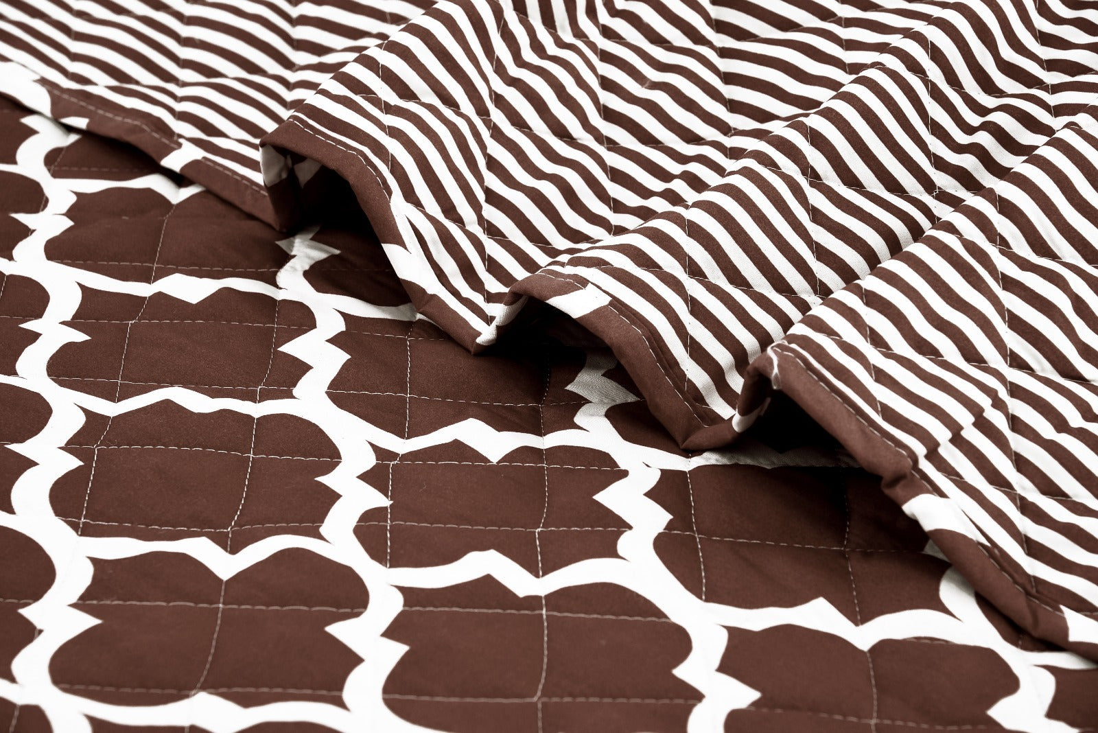 6 PCs Printed Bed Spread Set-Brown Geometric Bed Spread Apricot