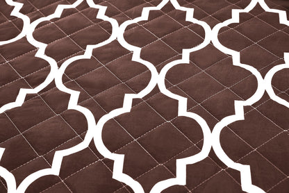 6 PCs Printed Bed Spread Set-Brown Geometric Bed Spread Apricot