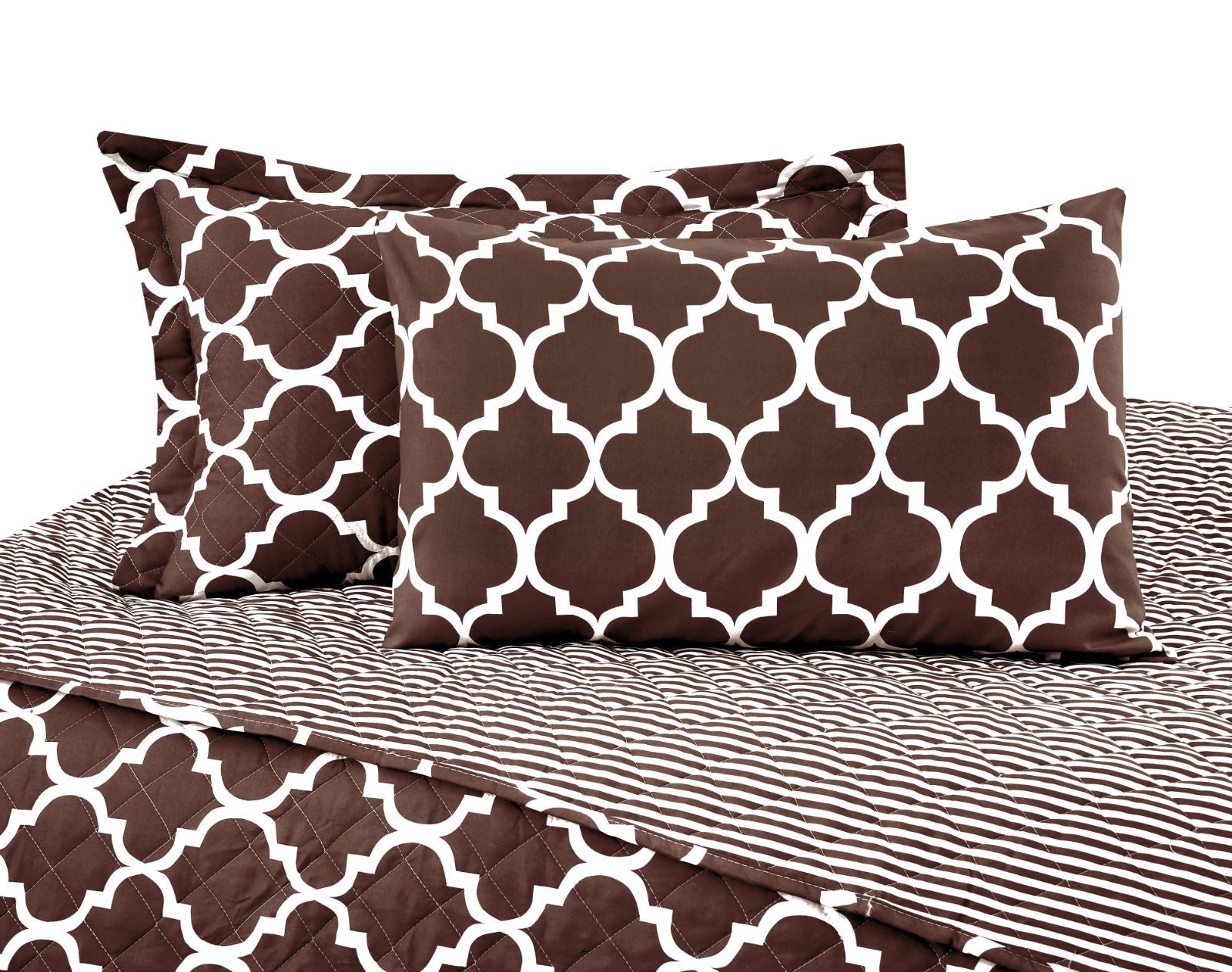 6 PCs Printed Bed Spread Set-Brown Geometric Bed Spread Apricot
