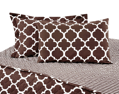 6 PCs Printed Bed Spread Set-Brown Geometric Bed Spread Apricot