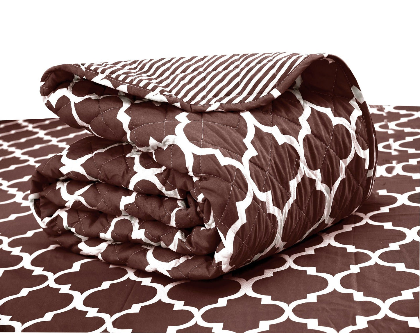 6 PCs Printed Bed Spread Set-Brown Geometric Bed Spread Apricot