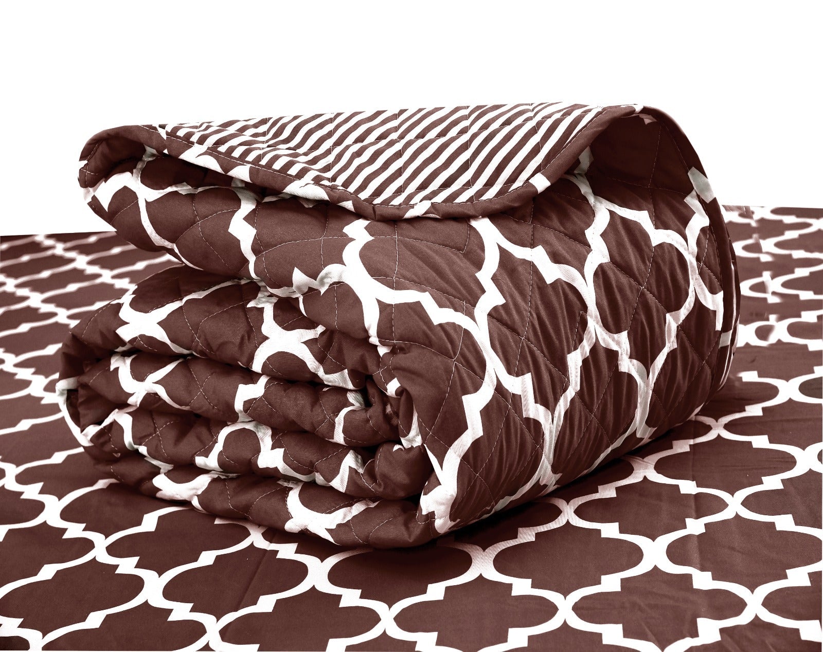 6 PCs Printed Bed Spread Set-Brown Geometric Bed Spread Apricot