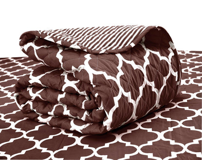 6 PCs Printed Bed Spread Set-Brown Geometric Bed Spread Apricot