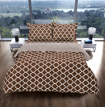 6 PCs Printed Bed Spread Set-Brown Geometric Bed Spread Apricot