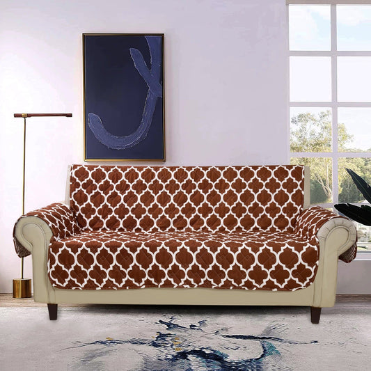 Sofa Cover-Brown Geometric With Pockets Sofa Cover Apricot