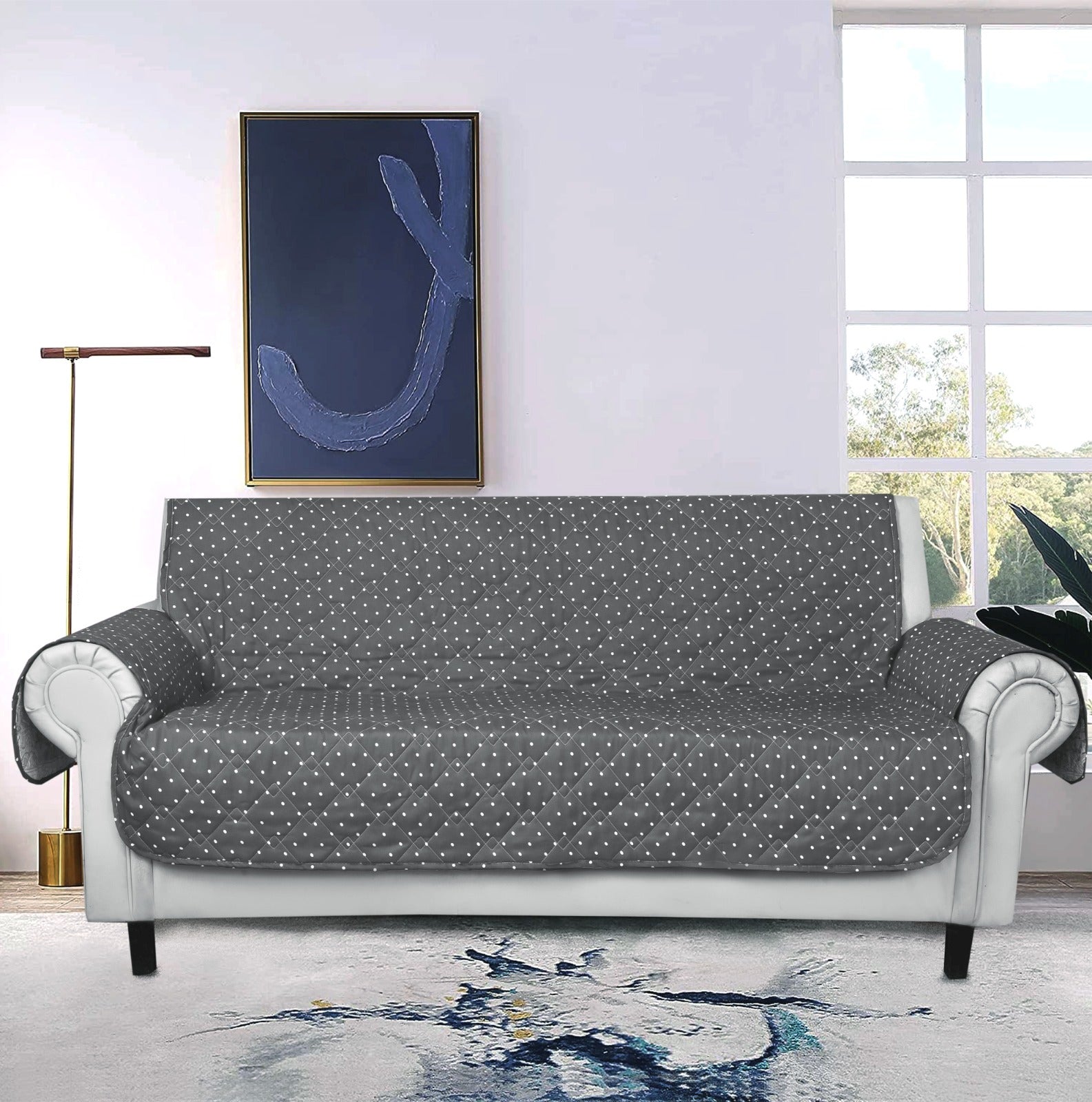 Sofa Cover-Grey Polka With Pockets Sofa Cover Apricot