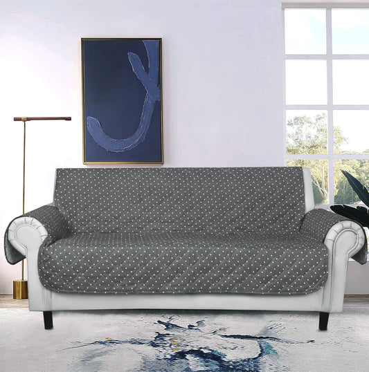Sofa Cover-Grey Polka With Pockets Sofa Cover Apricot