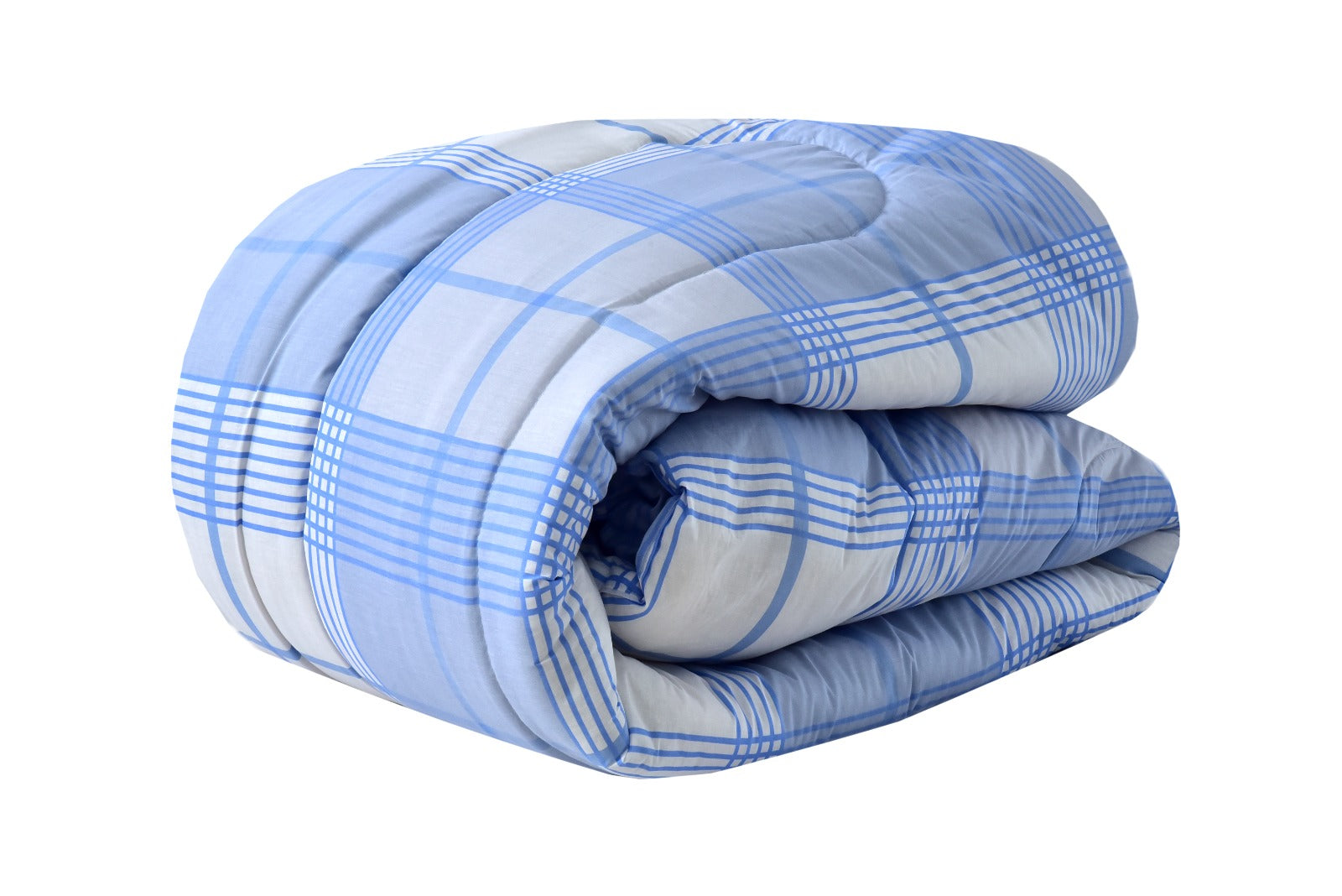 1 PC Double Winter Razai-Sky Blue Check Comforters Apricot