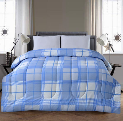 1 PC Double Winter Razai-Sky Blue Check Comforters Apricot