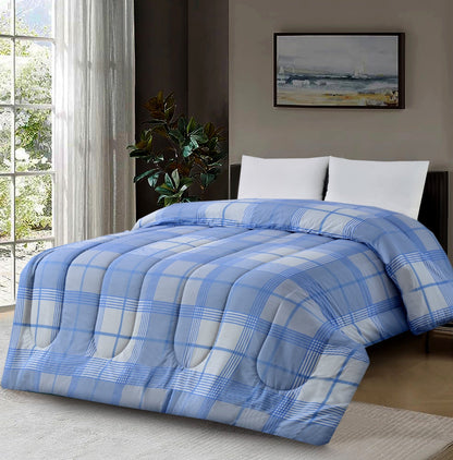 1 PC Double Winter Razai-Sky Blue Check Comforters Apricot