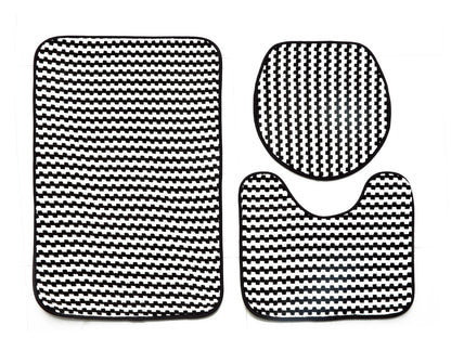 3 PCs Anti Skid Commode Mat Set-Black Lines Bath Mats Apricot