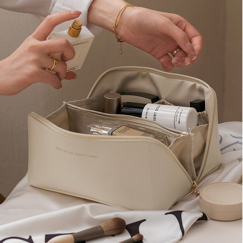 Portable PU Makeup Powder Waterproof Multifunctional Bag-14265Cream(SA2403-21) Cosmetic Pouches Apricot