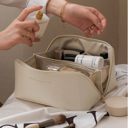 Portable PU Makeup Powder Waterproof Multifunctional Bag-14265Cream(SA2403-21) Cosmetic Pouches Apricot