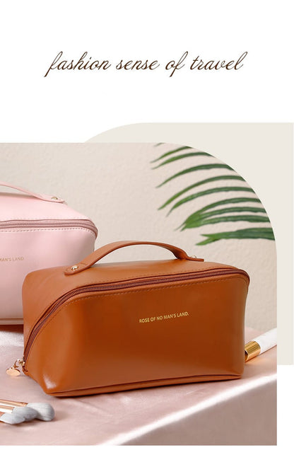 Portable PU Makeup Powder Waterproof Multifunctional Bag-Brown(SA2403-21) Cosmetic Pouches Apricot
